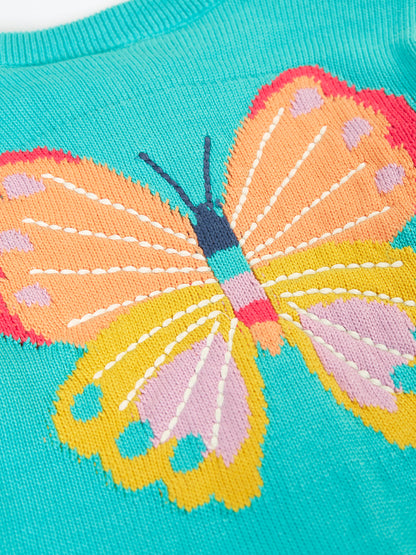 Frugi Girls Cammie Aqua Butterfly Cardigan