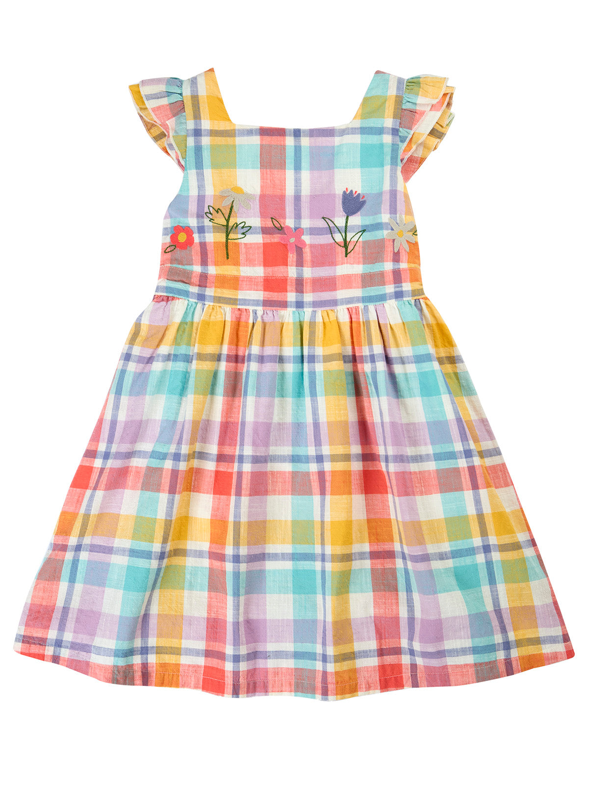 Frugi Girls Springtime Check Flowers Hyacinth Dress