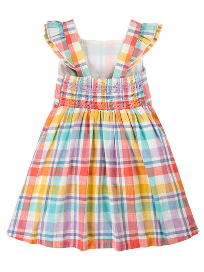 Frugi Girls Springtime Check Flowers Hyacinth Dress
