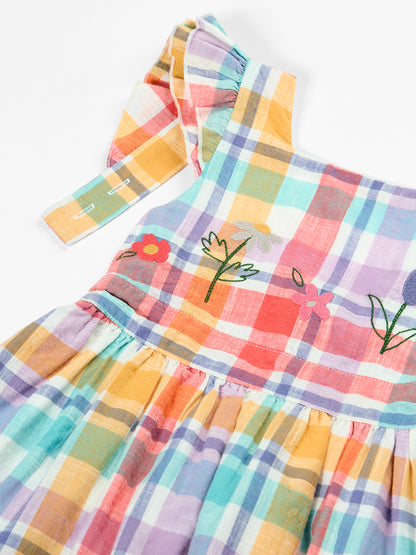 Frugi Girls Springtime Check Flowers Hyacinth Dress