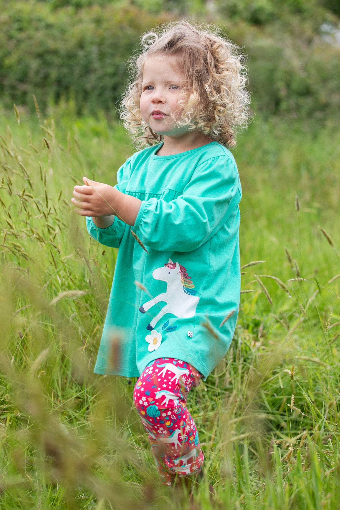 Frugi Baby Girls Tilly Aqua Wild Horses Outfit