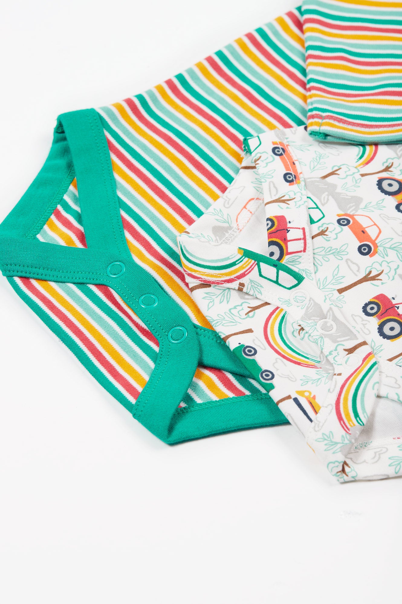 Frugi Baby Boys Multi Stripe / Cars  2 Pack Babygrow