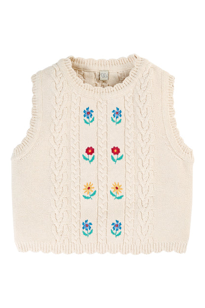 Frugi Girls Marnie Knitted Pearl / Flowers Embroidered Vest