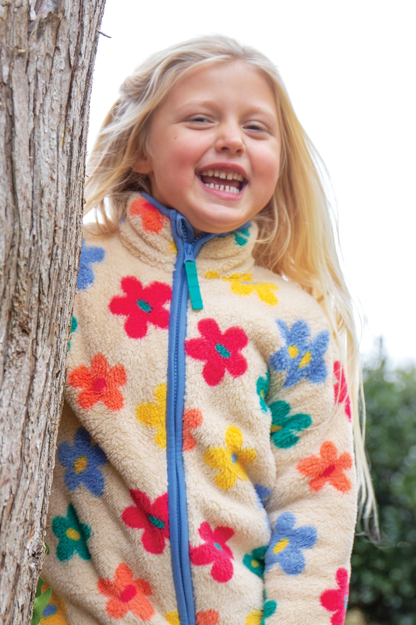 Frugi Girls Zipped Flower Pop Ted Fleece