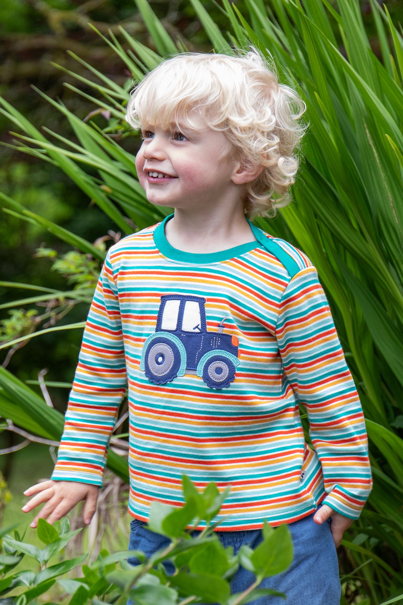 Frugi Baby Boys Tractor Multistripe Longsleeve T-shirt