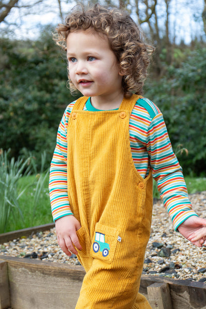 Frugi Baby Boys Tractor Adley Gold Cord Dunagrees