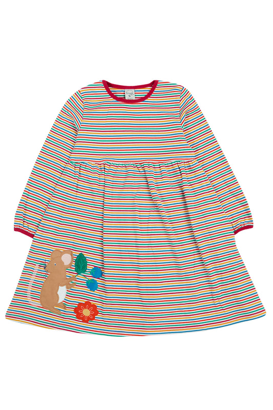 Frugi Baby Girls Dolcie Multistripe Squirrel Dress