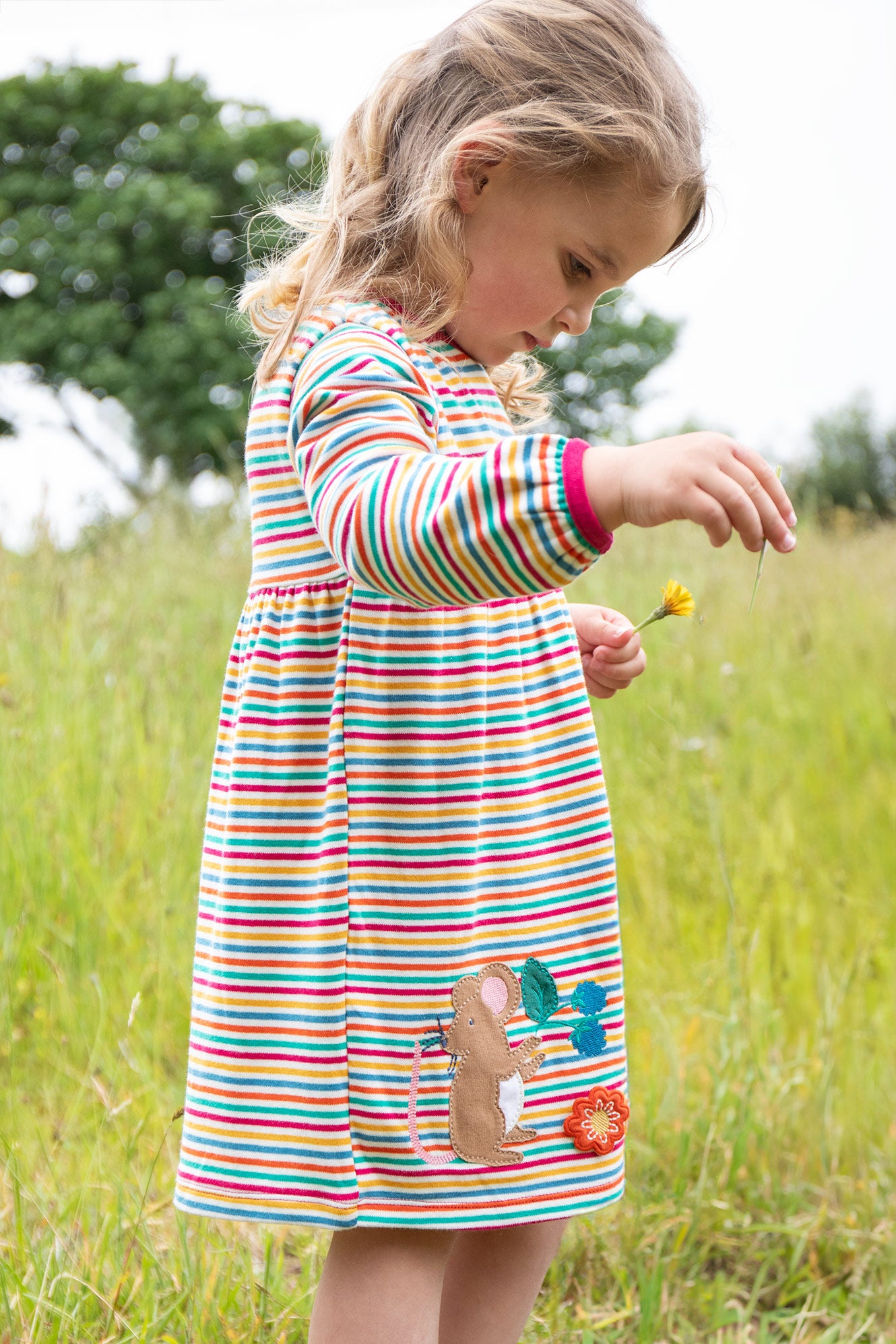 Frugi Baby Girls Dolcie Multistripe Squirrel Dress