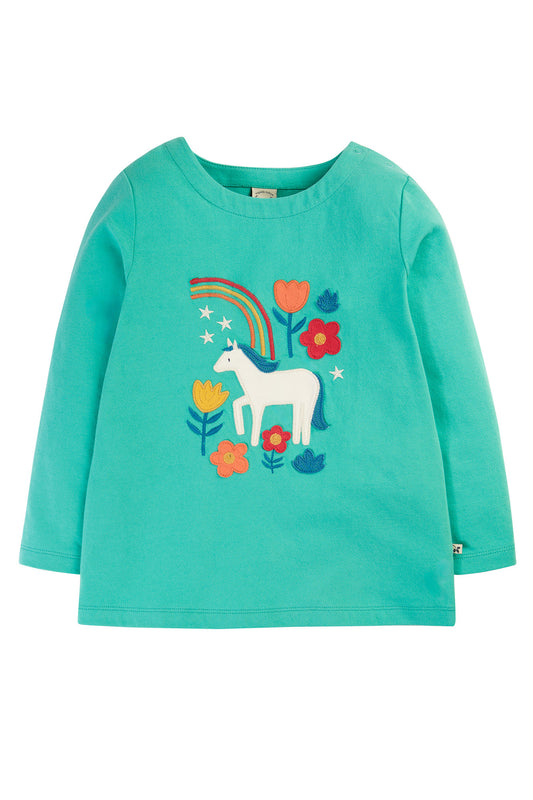 Frugi Girls Anna Aqua Horse Applique Top