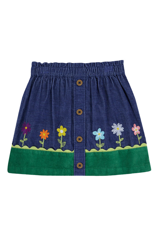Frugi Girls Cara Blue/Flowers Cord Skirt