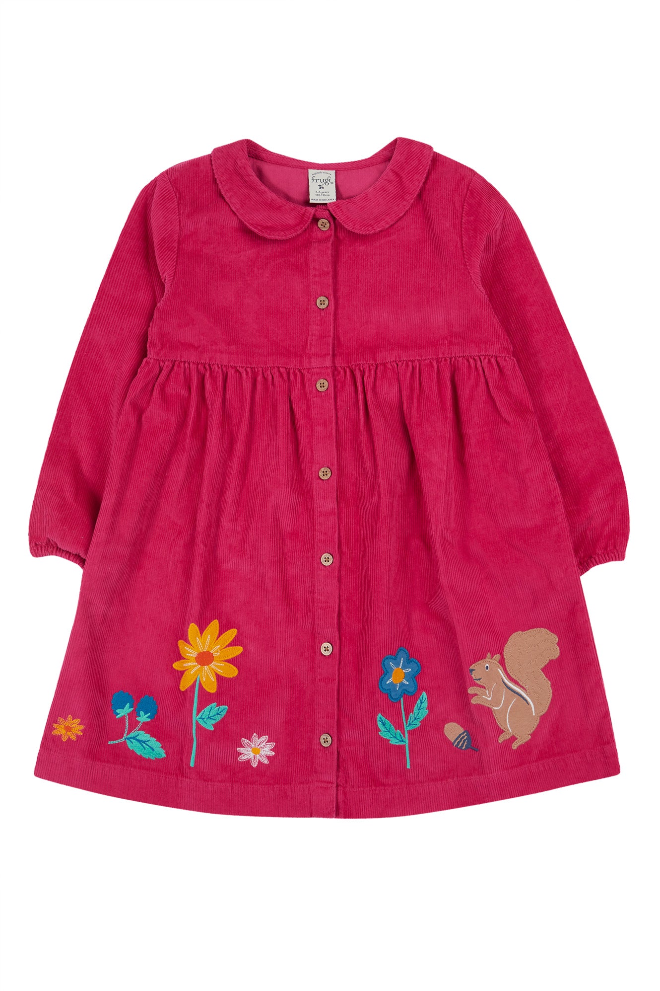 Frugi Baby Girls Berry Squirrel Berry Coco Corded Dress