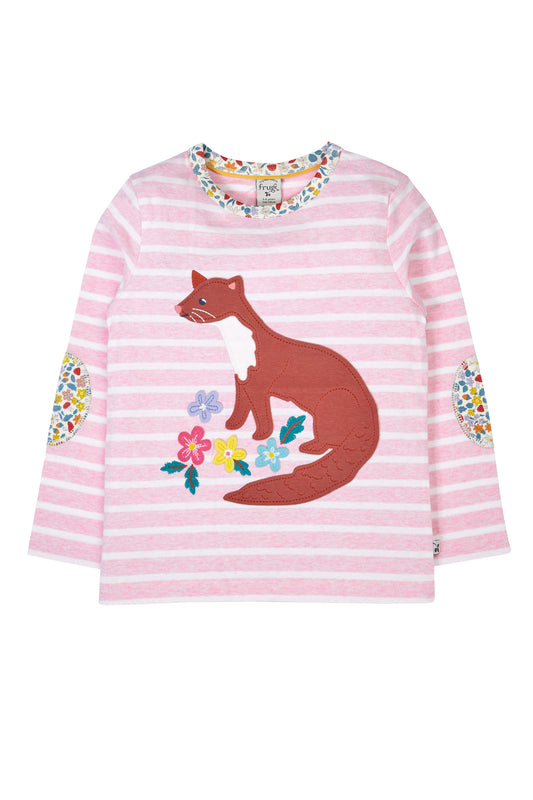 Frugi Baby Girls Pink Stripe Applique Top