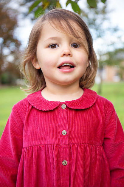 Frugi Baby Girls Berry Squirrel Berry Coco Corded Dress