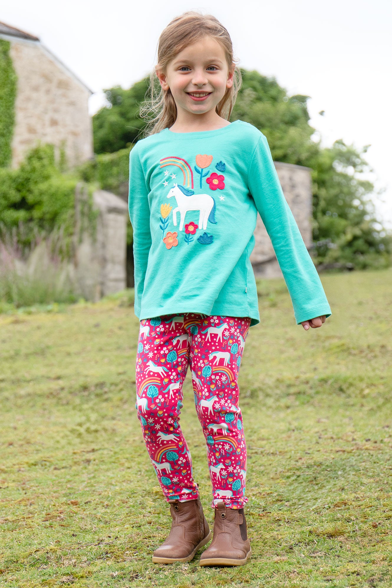 Frugi Girls Anna Aqua Horse Applique Top