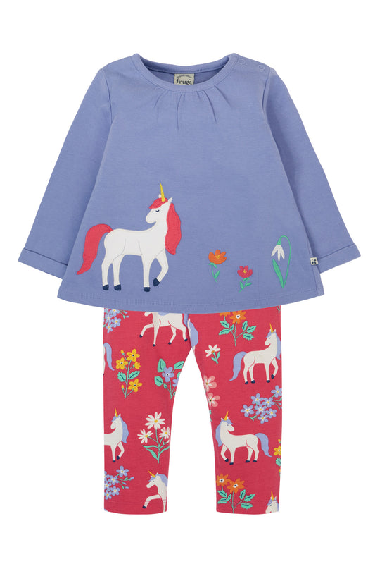 Frugi Baby Girls Grape/Rose Unicorn Leggings and Top