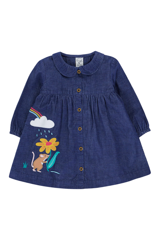 Frugi Baby Girls Ink Blue/Mouse Cord Dress