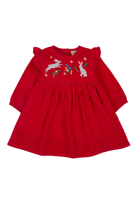 Frugi Baby Girls Maud Berry Red/Rabbit Cord Dress