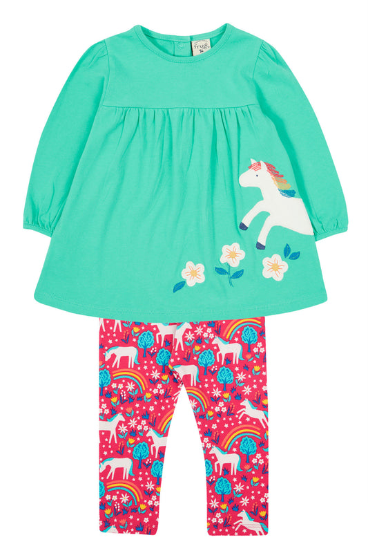 Frugi Baby Girls Tilly Aqua Wild Horses Outfit