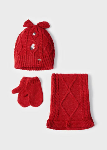 Mayoral Red Hat and Scarf Set with Mittens 10281