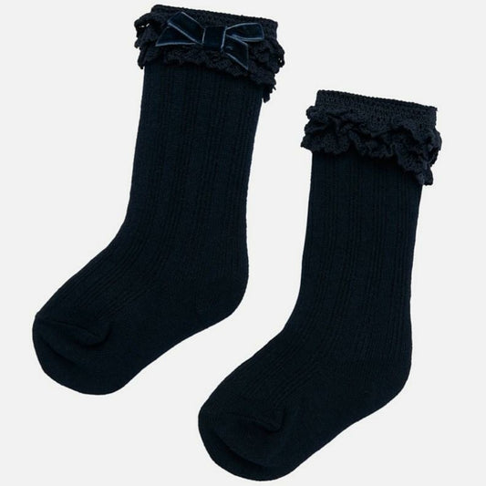 Mayoral Navy baby girls bow knee high socks