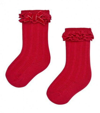 Mayoral Red baby girls bow knee high socks