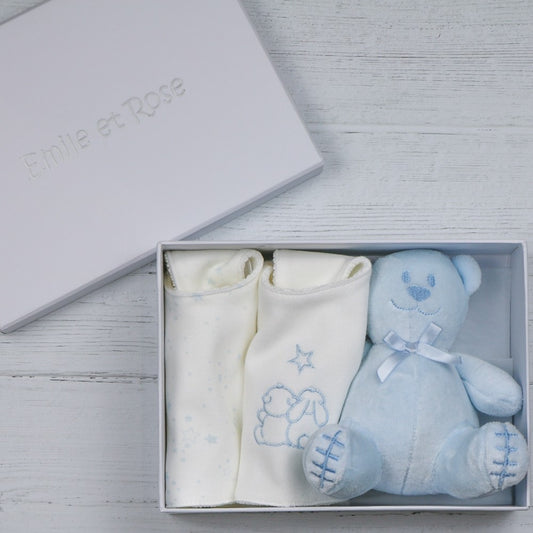 Emile et Rose Trenton Blue Star Print Bib Gift Set