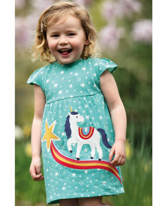 Frugi little Lola dress - aqua stars/unicorn