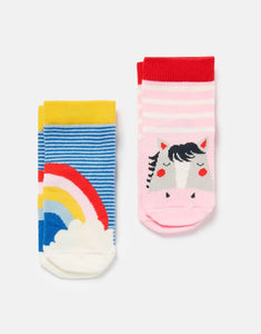 Joules Neat Feet 2 Pack Of Socks- rainbow/horse