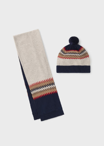 Mayoral baby boy hat and scarf set 10103 - navy/beige