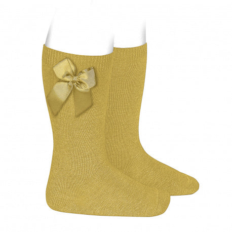 Condor Mustard knee high socks with bow