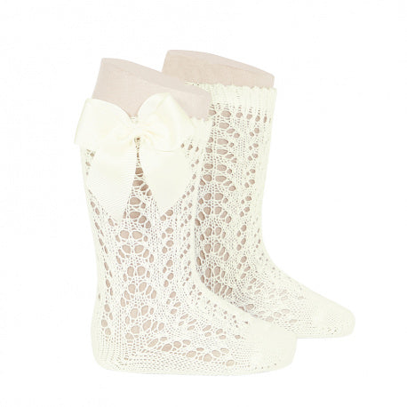 Condor Ivory Openwork knee high socks with bow