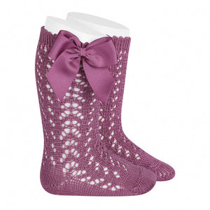 Condor Cassis Openwork knee high socks with bow