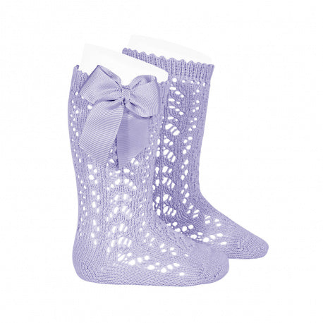 Condor Mauve Openwork knee high socks with bow