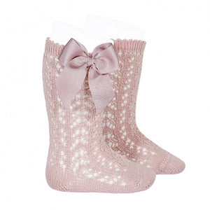 Condor Old Rose Openwork knee high socks with bow