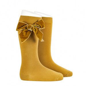 Condor Velvet bow socks - mustard 629