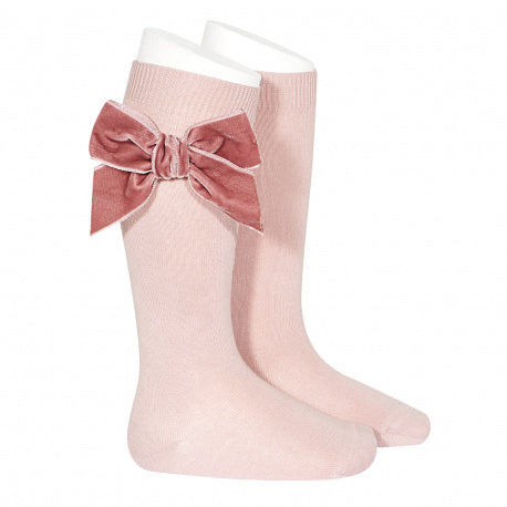 Condor Velvet bow socks - pink 526