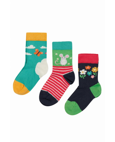 Frugi Little socks 3 pack - daisies/mouse